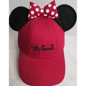 Disney Red Minnie‎ Mouse Baseball Hat with Ears With Bow Adult